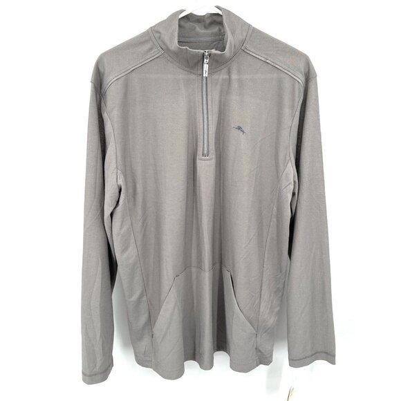 NWT Tommy Bahama L/S Zip Top 1/4 Zip GrayKangaroo Pocket Mens Sz M